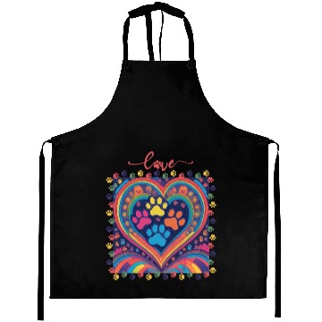 Discover Rainbow Heart Love paw prints Aprons