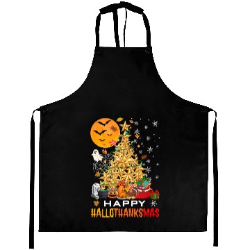 Discover HAPPY HALLOTHANKSMAS CHRISTMAS THANKGIVING Aprons