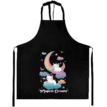 Discover Magical Dreams Sleeping Cat Unicorns Pastel Clouds Aprons