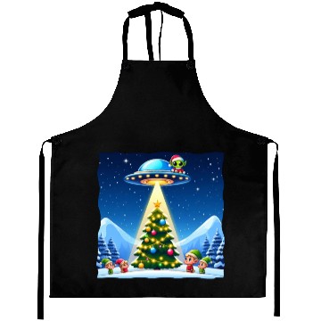 Discover Christmas Alien UFO Elf Abduction Aprons