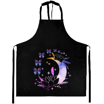 Discover Celestial Serenity Moon, Lotus, Feather, butterfly Aprons