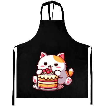Discover Cherry Cake Delight: Sweet Comic Cat Indulges Aprons