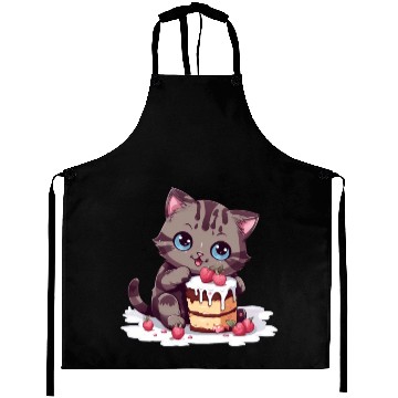 Discover Cherry Cake Delight: Sweet Comic Cat Indulges Aprons
