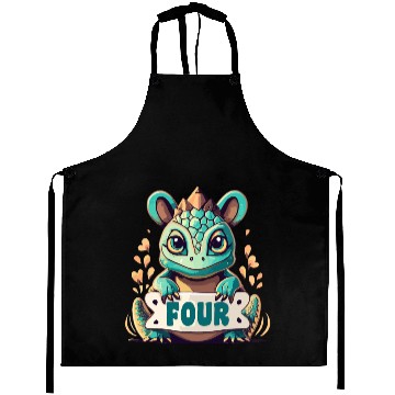 Discover Fantasy Reptile Creature With Word "Four" Aprons