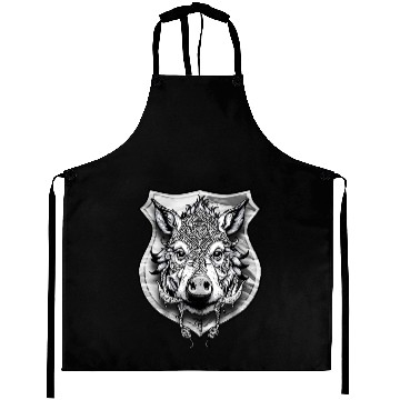Discover shield with wild boar head - DIGITAL - grayscale Aprons