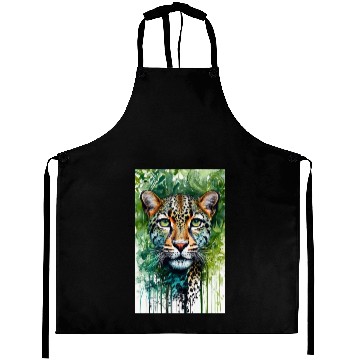Discover Leopard ink painting with green background Aprons