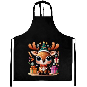 Discover Cute Reindeer Merry Christmas Gift Happy Holidays Aprons