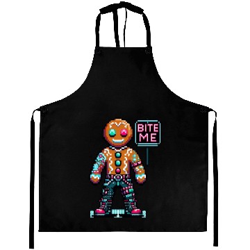 Discover Cyberpunk Gingerbread Man Neon 'Bite Me' Christmas Aprons