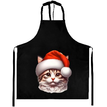 Discover Cute Kitten Wearing a Santa Claus Hat Aprons