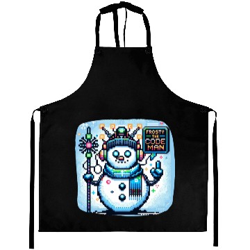 Discover Frosty the Code-man | Cyberpunk Neon Snowman Pixel Aprons