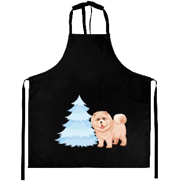 Discover Christmas tree and brown cute dog Aprons