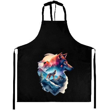 Discover wolf and a mountain natural scenery Aprons