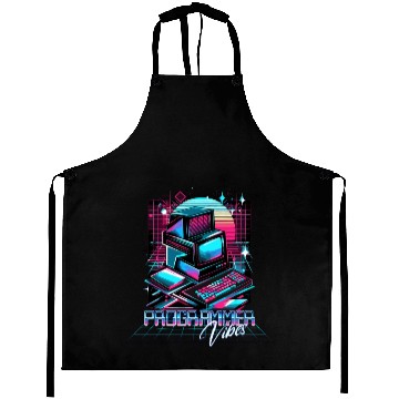 Discover Retro Neon Programmer Vibes 90s Aprons
