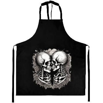 Discover Skeleton Kissing Lovers' Design: Eternal Embrace Aprons