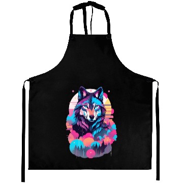 Discover Vaporwave Wolf Aprons - Neon Blue Eyes