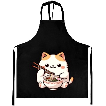 Discover Neko Cat Eating Ramen Noodles Anime Aprons