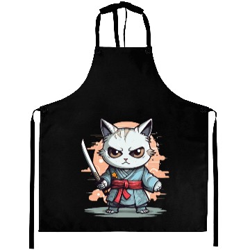 Discover Cute Samurai Cat Kawaii Japanese Ronin Aesthetic A Aprons