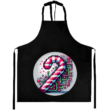 Discover Neon Cyberpunk Candy Cane 8-Bit Pixel Christmas Aprons