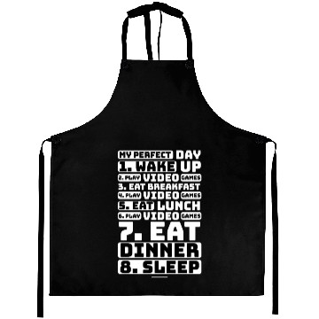 Discover My Perfect Day Gamer Funny daily Routine Aprons