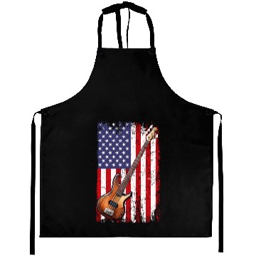 Discover bass guitar american flag, funny bass player Aprons