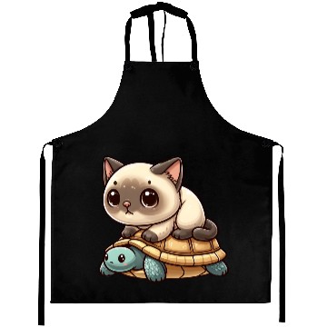 Discover Siamese cat rides turtle Aprons