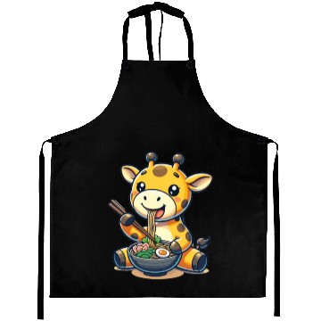 Discover Cute Giraffe Eats Ramen Noodles Giraffe Ramen Aprons