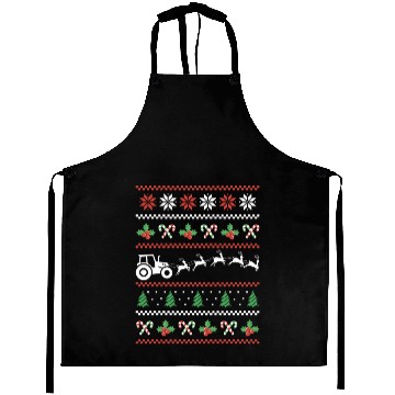 Discover Tractor Santa Ugly Christmas Sweater Aprons