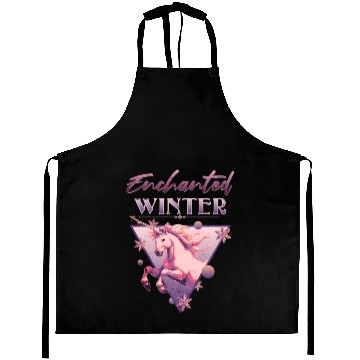 Discover Enchanted Winter 80s Retro Lilac Unicorn Aprons