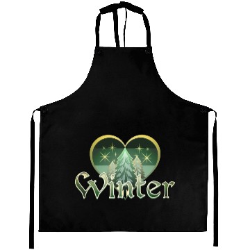 Discover Winter Heart Evergreen Retro Sunset Aprons