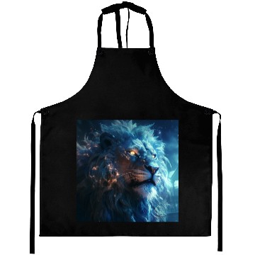 Discover Blue Fantasy Lion Face with Gold Eyes Aprons