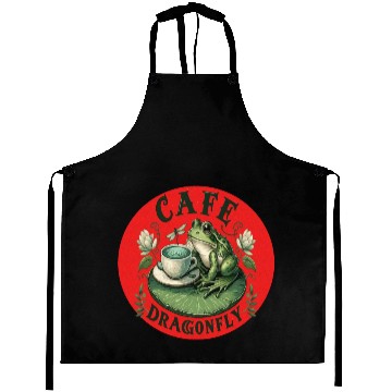 Discover Cafe Dragonfly: Whimsical Serene Frog on Lily Pad Aprons