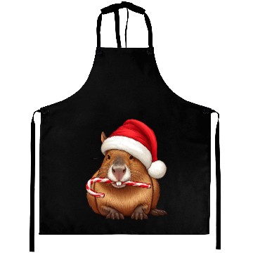 Discover Festive capybara with candy cane Aprons