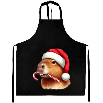 Discover Festive capybara with candy cane Aprons
