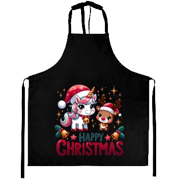 Discover Cheerful Unicorn & Reindeer - Merry Christmas Aprons