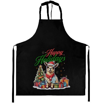 Discover Happy Holidays cute llama Aprons
