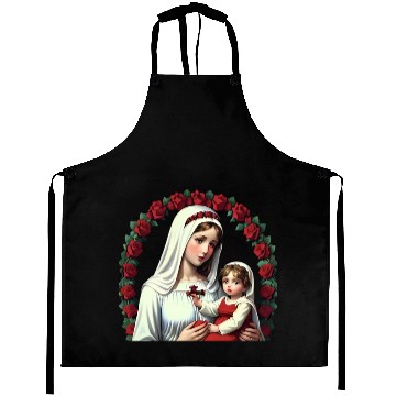 Discover Mother Mary and Baby Jesus with Red Roses Aprons