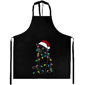 Discover Black Cat Christmas Tree Lights Funny Cat Aprons