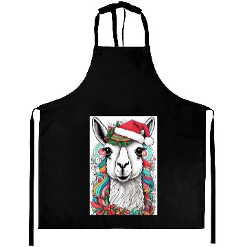 Discover Funny Cute llama with Christmas Hat Aprons