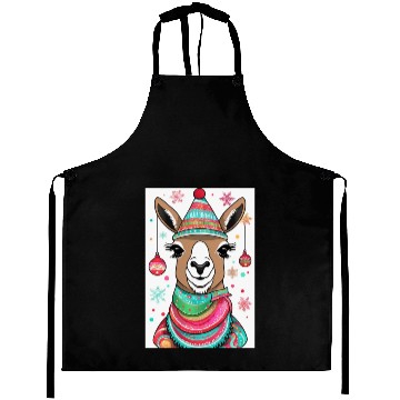 Discover Cute LLama llama with christmas style Aprons