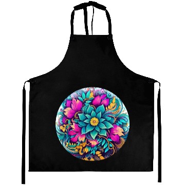 Discover Botanical Neon Floral Circle Design Aprons