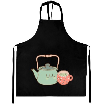 Discover Tea Kettle and Cup of Green Tea Aprons