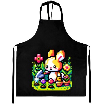 Discover 8-Bit Bunny Gardener: Retro Digital Garden Scene Aprons