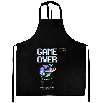 Discover 8 bit Arcade Retro Game Over Betta Fish Aprons