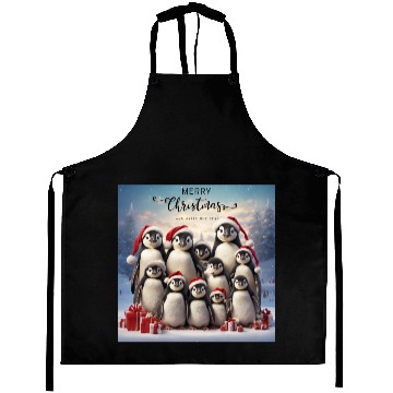 Discover Christmas funny penguins Aprons