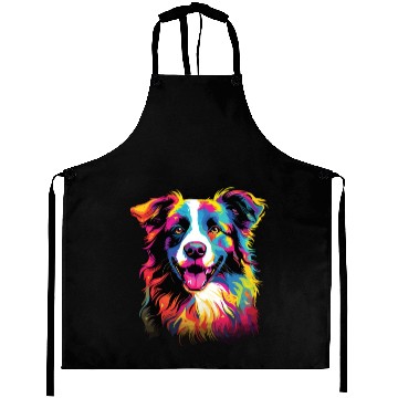 Discover Watercolor Colorful Border Collie Aprons