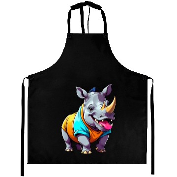 Discover A Cartoonish Rhinoceros in a Playful Pose Aprons