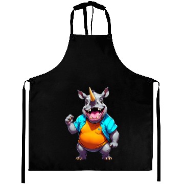 Discover A Cartoonish Rhinoceros in a Playful Pose Aprons