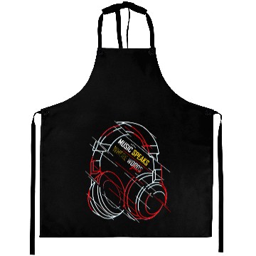 Discover Neon Headphones with Music Slogan Aprons