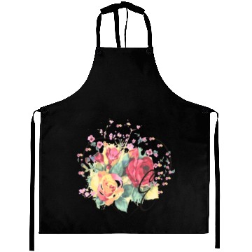 Discover Letter E Monogram Floral Roses Heart Aprons