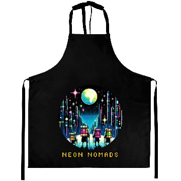 Discover Cyberpunk Explorers - Neon Nomads Pixel Art Aprons